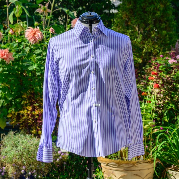 Brooks Brothers,NWOT Tailor'd Fit No-iron stretch Lg-sl lavender/wht,NeverWorn - Picture 1 of 5